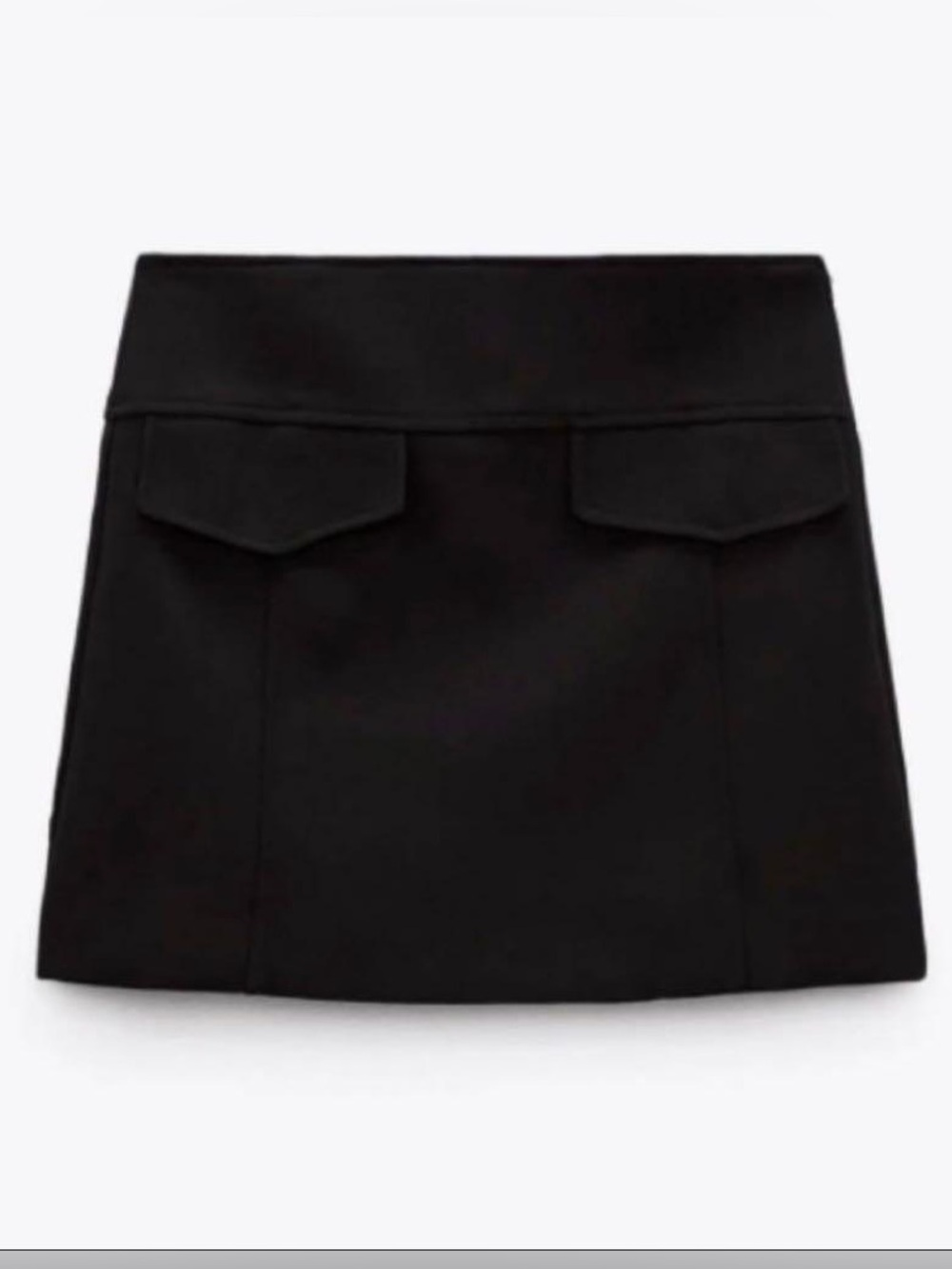 Zara Black Mod Style Stuctured Mini Skirt with Faux Front Pocket Flaps Small